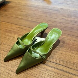 Mango Olive Satin Pointed Heels